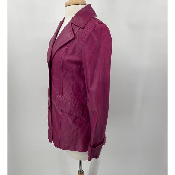 Vintage Leather Jacket Single Breasted Button Down Collared Purple Magenta XS - Picture 4 of 14
